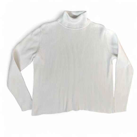 Karen Scott White Ribbed Turtleneck Sweater, Crisp Clean, Cotton Basic – Size M - Picture 1 of 7